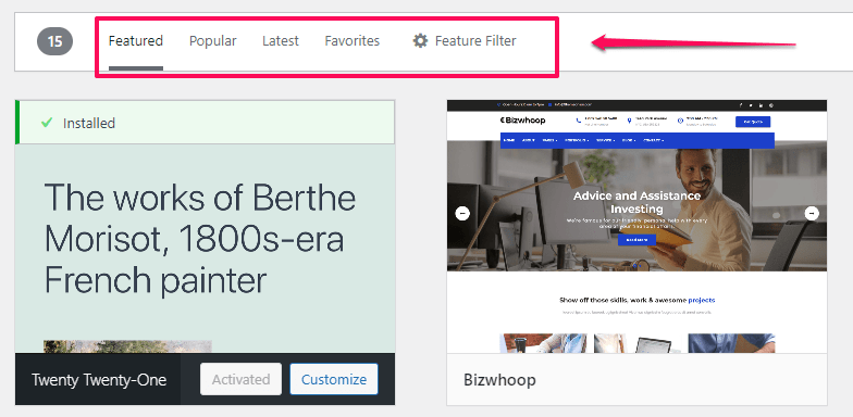 Install WordPress Theme from Dashboard, Installing a New Theme from WordPress Theme Directory 3