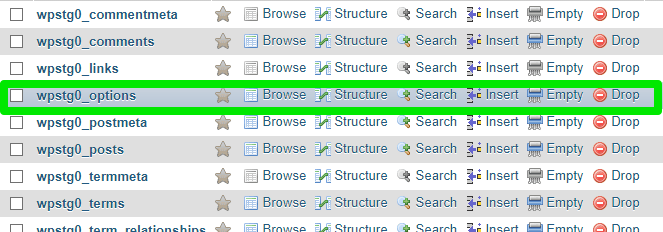 Why does my redirection show an error?, Step 3: Open Your Database WP_Options Table