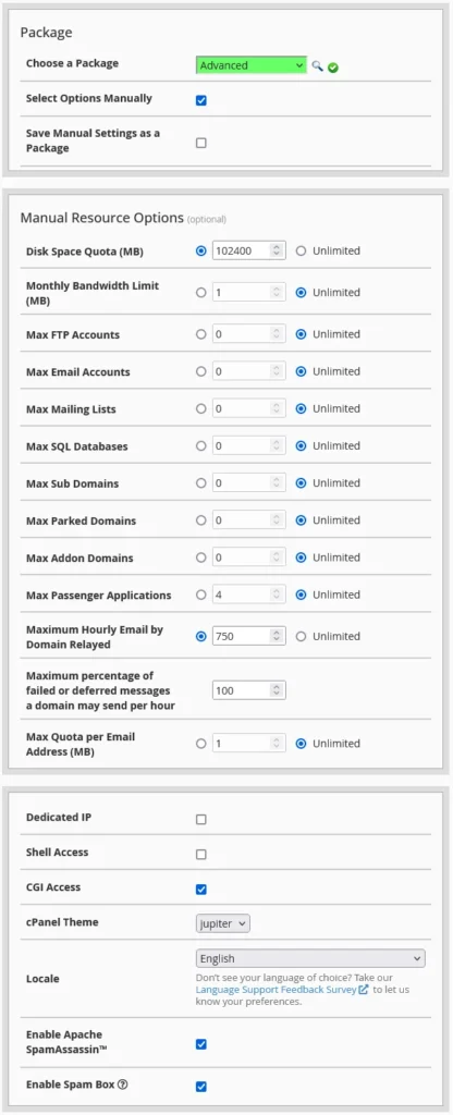 What is WHM (Web Host Manager)?, Creating a new cPanel account 5