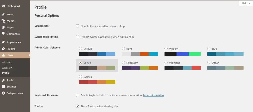 How to Change the Admin Color Scheme in WordPress, Changing the Admin Color Scheme with WordPress  2
