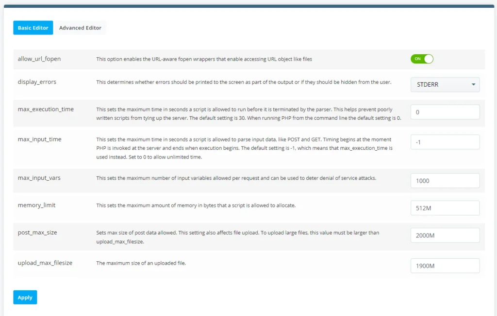 How to create a custom php.ini file?, Editing the PHP.ini file in SPanel 2