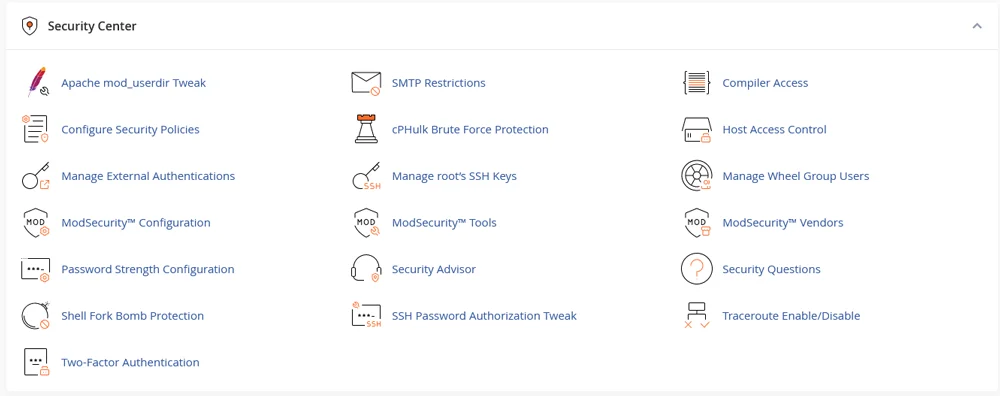 What is WHM (Web Host Manager)?, Additional security tools and features