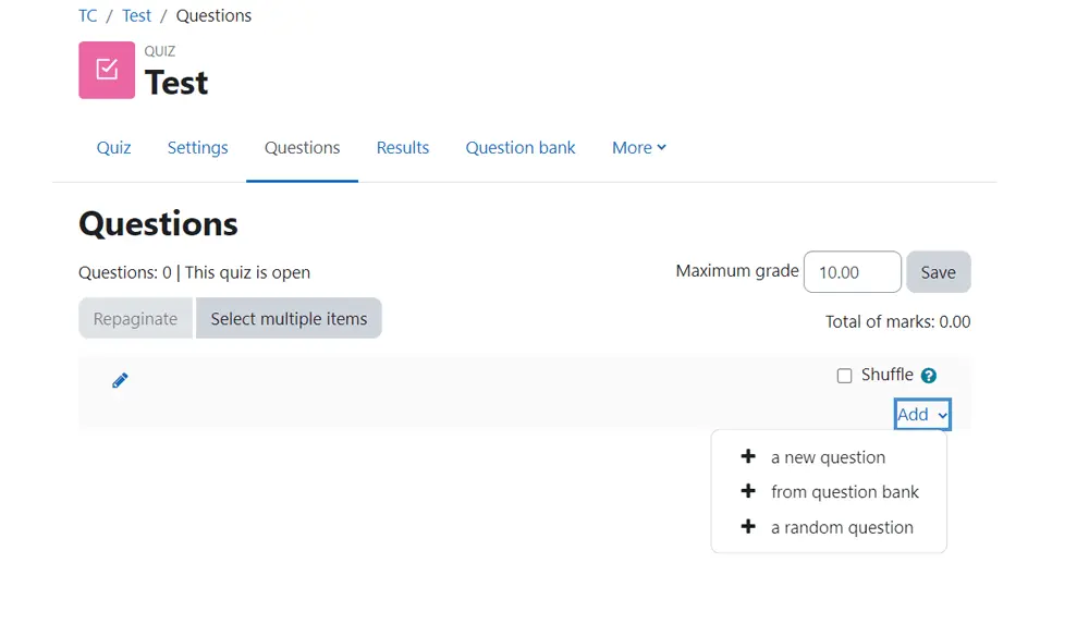 How to Create a Quiz in Moodle, Creating a Quiz in Moodle 2