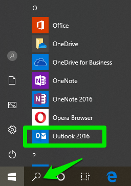 Add Email to Outlook 2016 Manually, Open the Outlook 2016 app on your Windows computer from the startup menu.