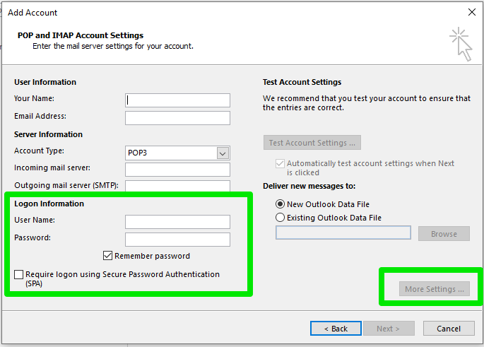 Add Email to Outlook 2016 Manually, Step 3: Configure Your Account Settings 4
