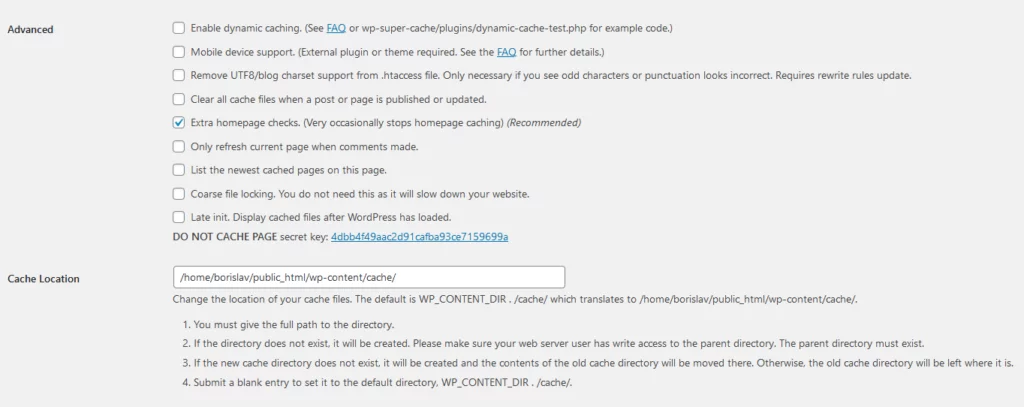 WP Super Cache: Boost WordPress Speed, Advanced settings 3