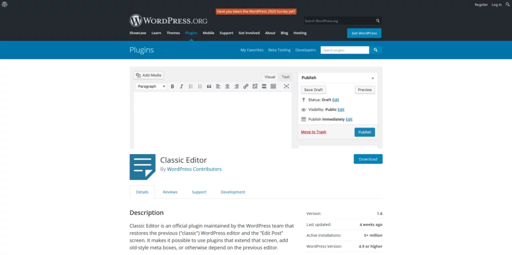 Top WordPress Plugins of 2025, 9. Classic Editor