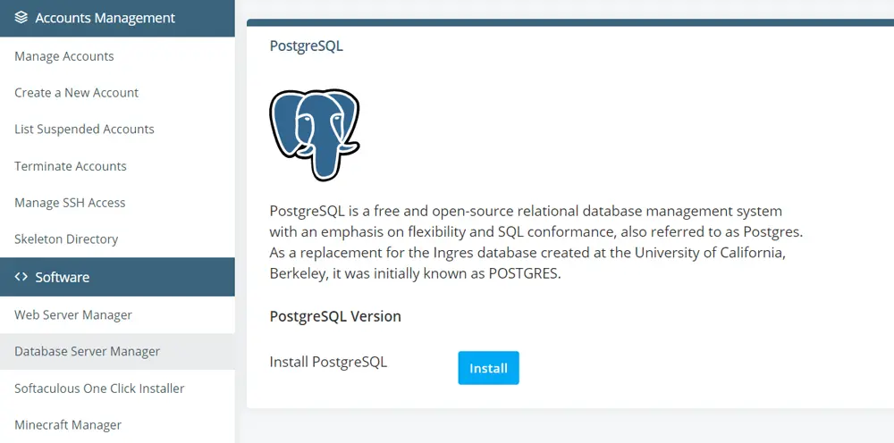 SPanel Featuring Database Management, PHP Slow Log
