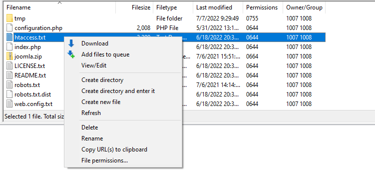 Where Is the .htaccess File in Joomla?, With an FTP client