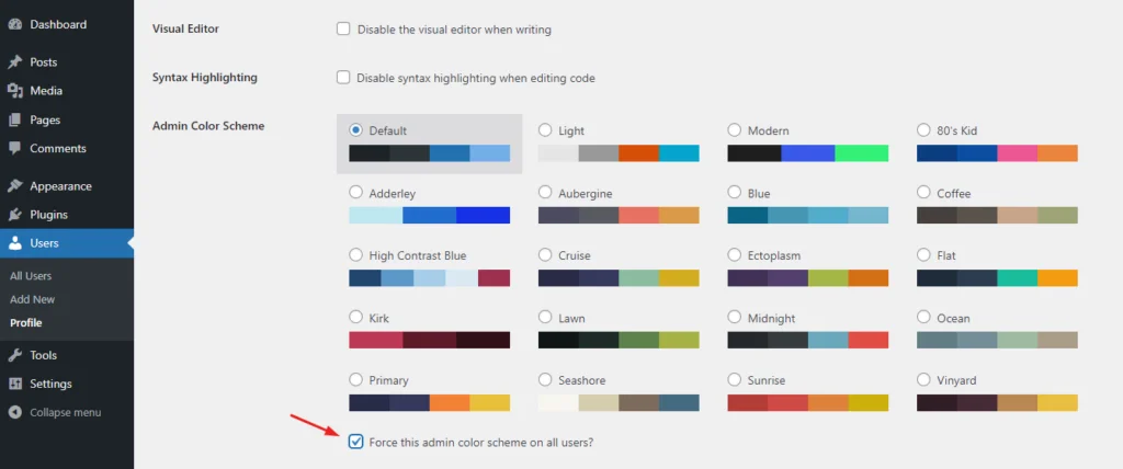How to Change the Admin Color Scheme in WordPress, Managing the Default Admin Color Scheme for New Users