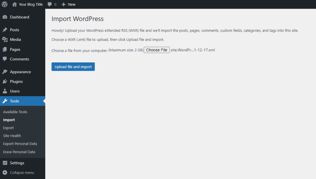 WordPress Site Launch Checklist, 3. Import the data into the new installation 2