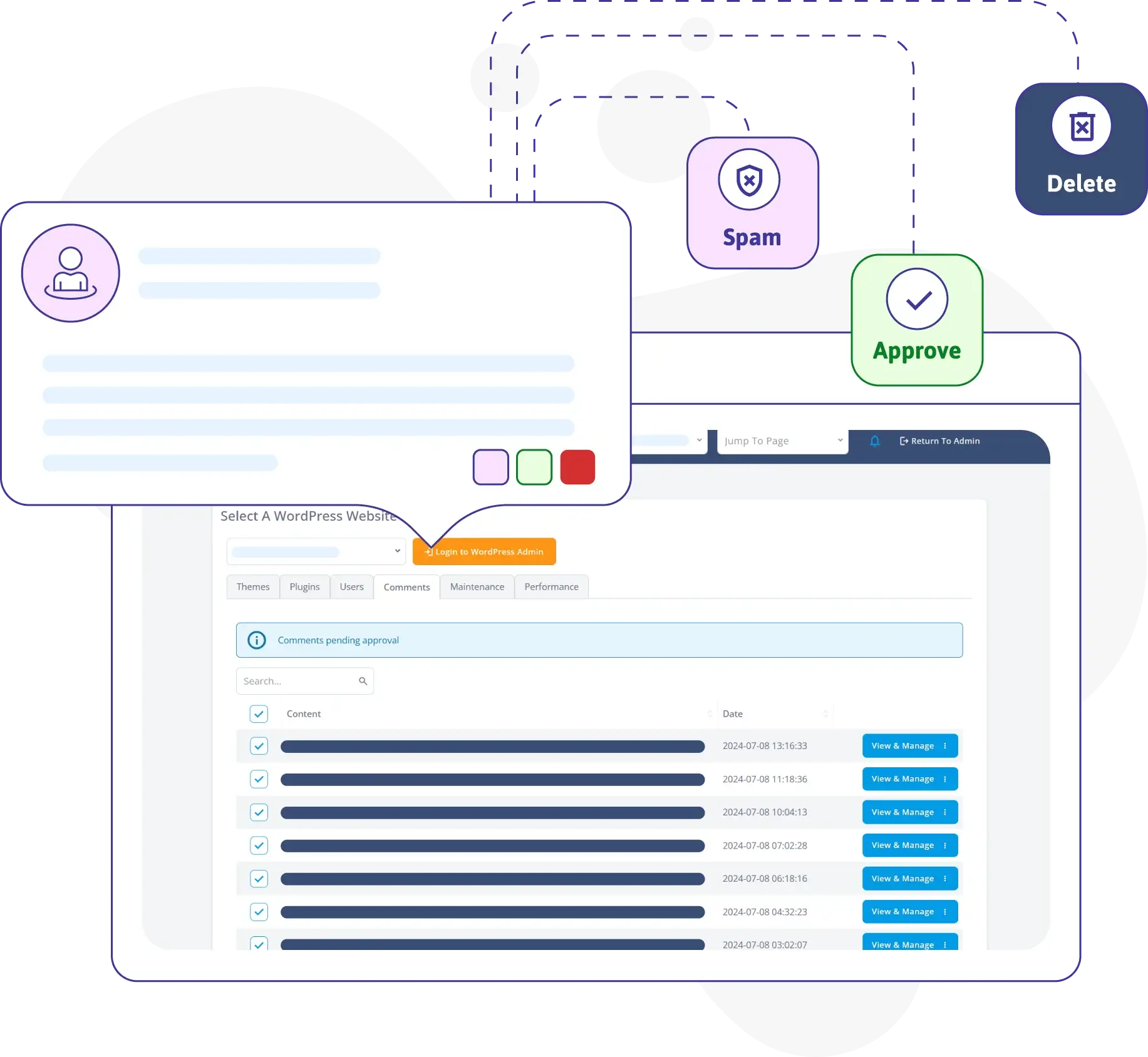 Manage comments in WordPress manager