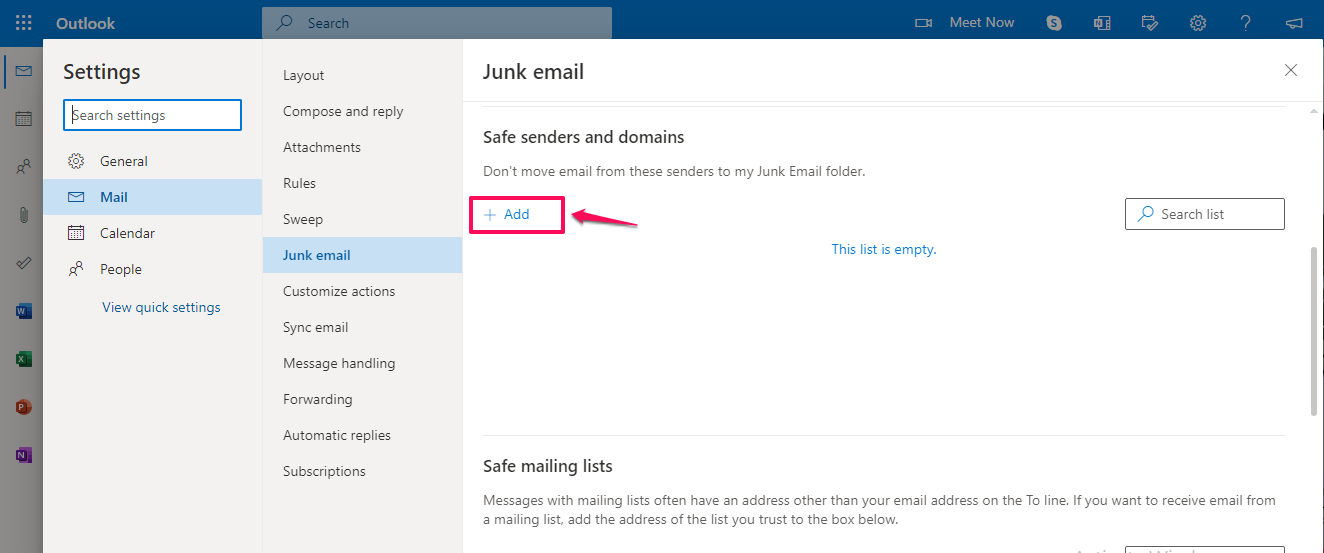 Fix Email Forwarding to Outlook/Hotmail, Add your email address to Safe Senders. 7