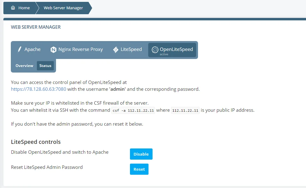 How to Install And Configure OpenLiteSpeed in SPanel, Switching to OpenLiteSpeed in SPanel 4