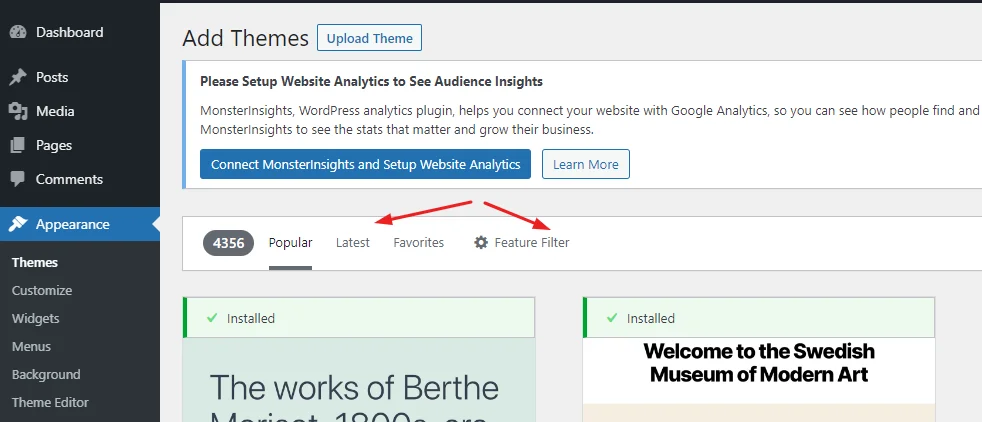 How to Find Out the WordPress Theme of a Website?, Installing a WordPress Theme via the Dashboard 3
