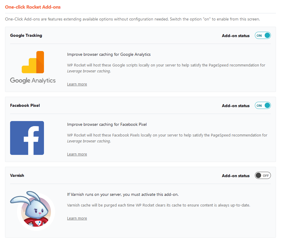 WP Rocket: Boost WordPress Speed (Full Review), Add-ons Tab