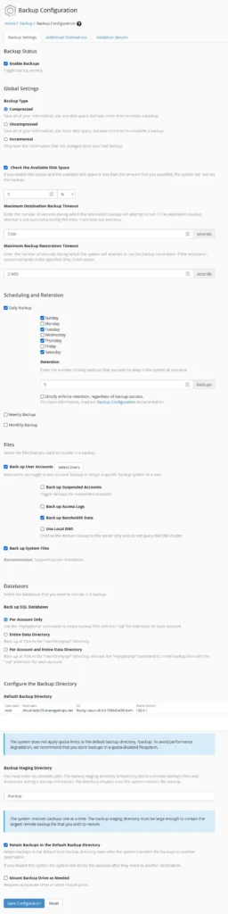 What is WHM (Web Host Manager)?, Backup Management